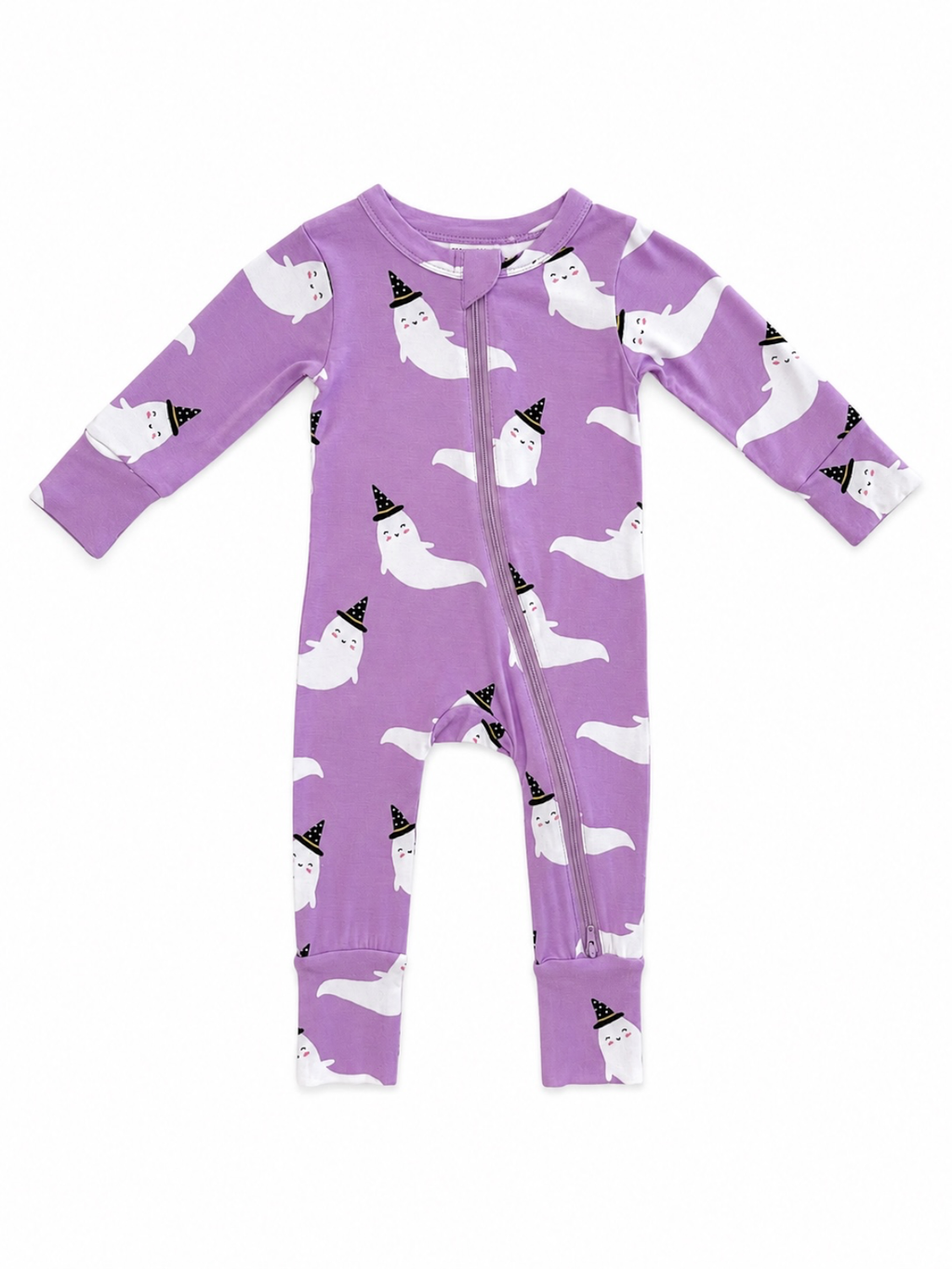 Boo Crew Halloween Bamboo Baby Sleeper in Violet | Ghost Print Footie Pajamas