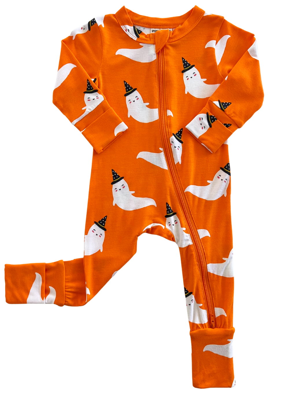 Boo Crew Halloween Bamboo Baby Sleeper in Orange | Ghost Print Footie Pajamas