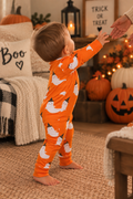 Boo Crew Halloween Bamboo Baby Sleeper in Orange | Ghost Print Footie Pajamas