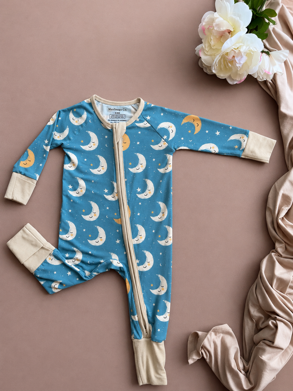Lullaby Moon Bamboo Baby Sleeper | Two-Way Zipper Footie Pajamas by MaxSnugs