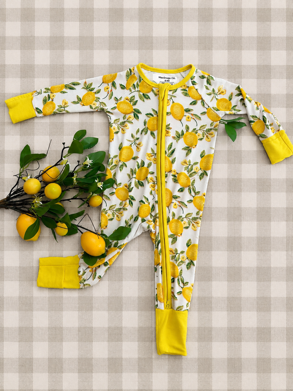 Lemon Squeeze Bamboo Baby Sleeper | Two-Way Zipper Footie Pajamas by MaxSnugs