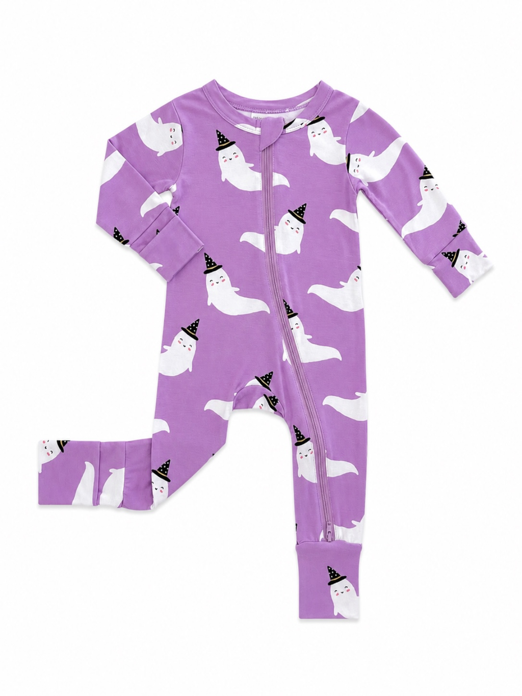 Boo Crew Halloween Bamboo Baby Sleeper in Violet | Ghost Print Footie Pajamas