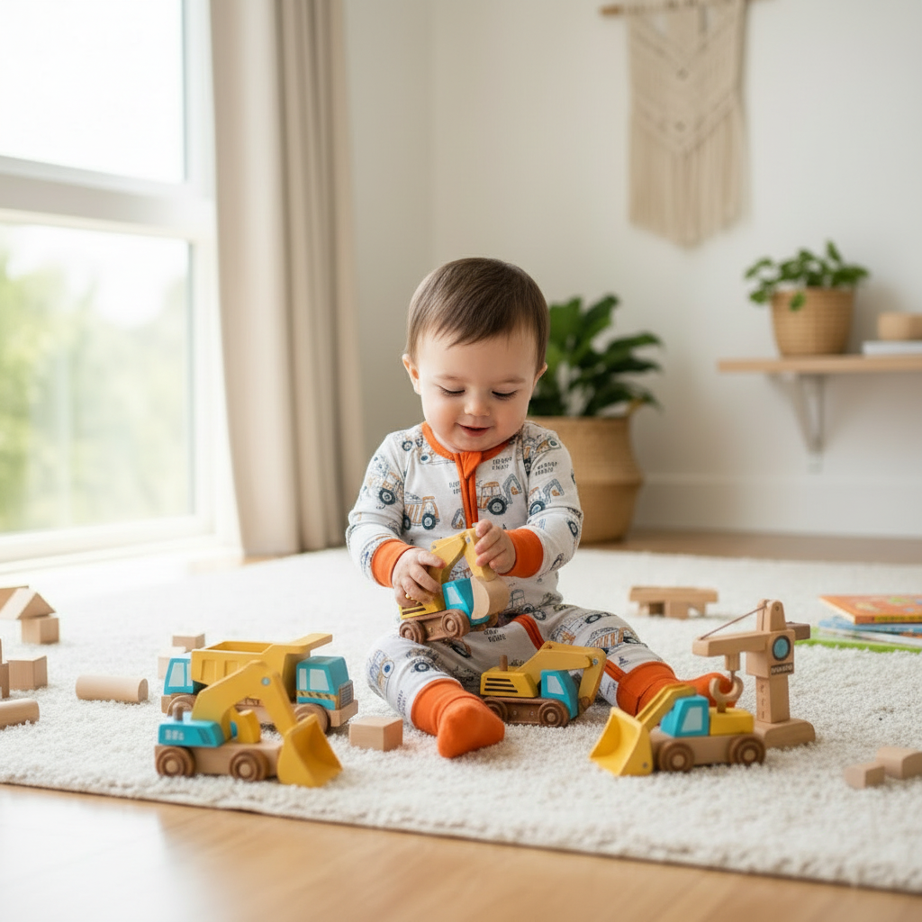 Construction Romper - Candid Toddler