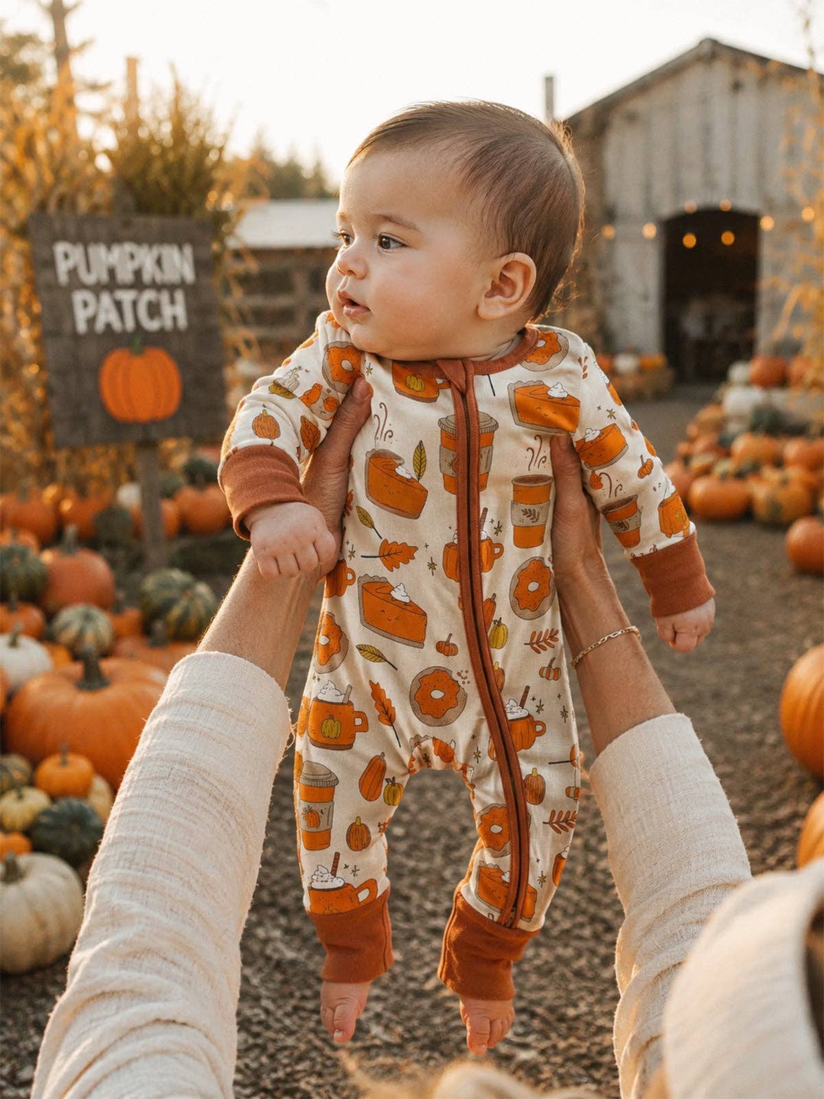 Pumpkin Patch Fall Bamboo Baby Sleeper | Two-Way Zipper Footie Pajamas