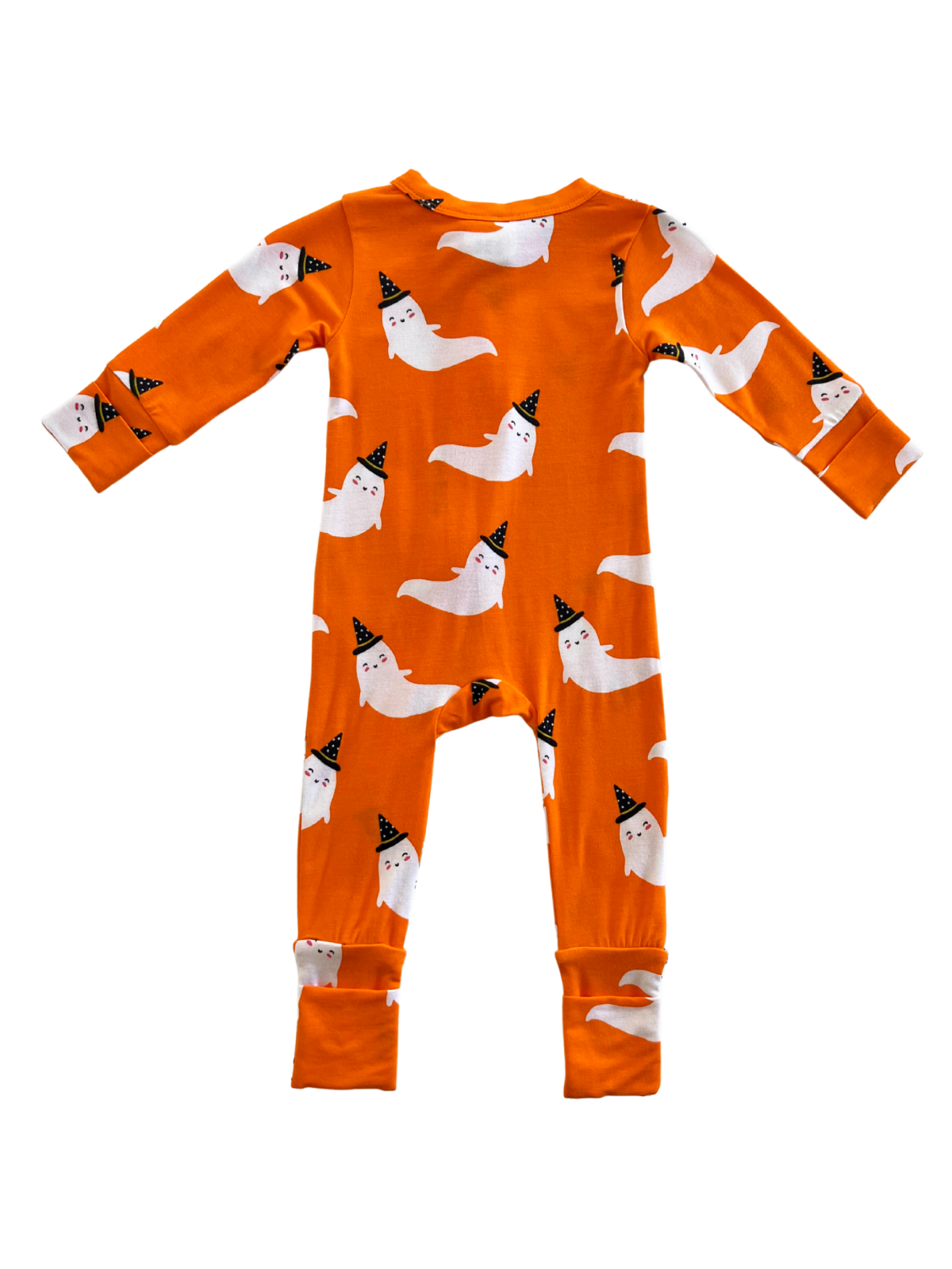 Boo Crew Halloween Bamboo Baby Sleeper in Orange | Ghost Print Footie Pajamas