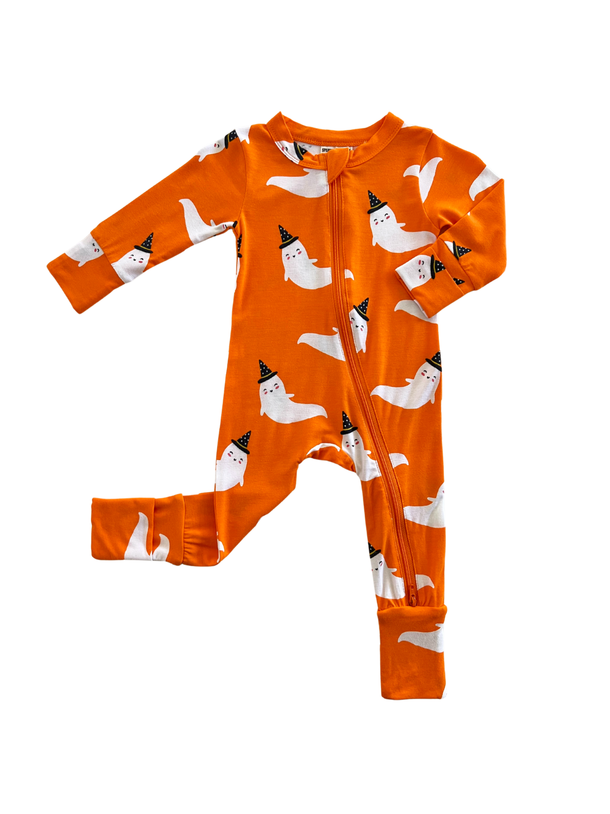 Boo Crew Halloween Bamboo Baby Sleeper in Orange | Ghost Print Footie Pajamas