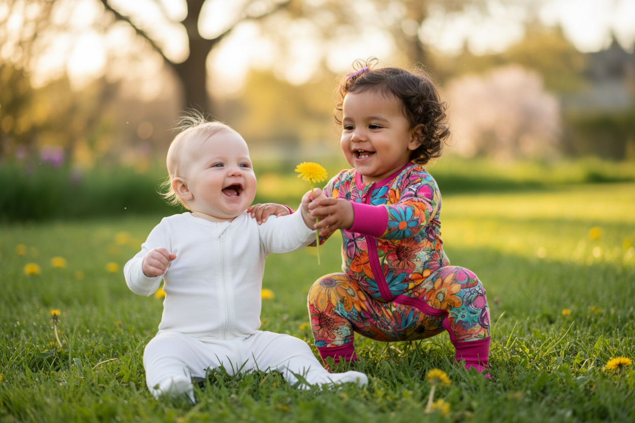 Lemon Squeeze Sleeper - Hispanic Toddler Girl Playing on Grass
